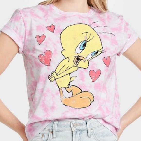 NEW LOONEY TUNES Tweety bird tie dye shirt pink Sm - Picture 1 of 8